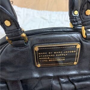 Marc by Marc Jacobs Black Leather Shoulder Bag with Gold Accents